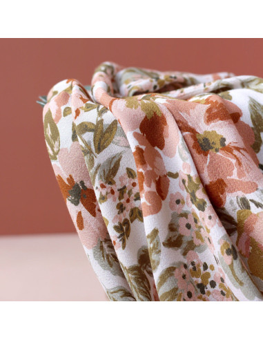 Tecido crepe marroquino de viscose Jardim Branco quebrado - La Maison Naïve