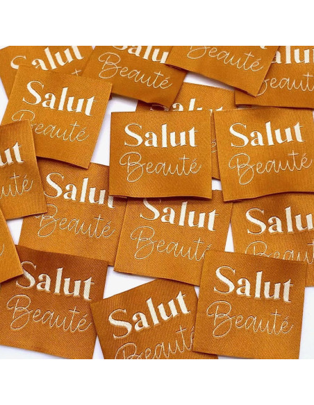 Conjunto de 5 etiquetas tecidas para costurar Salut Beauté - Açafrão