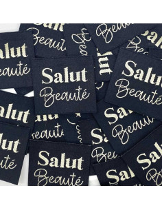 Conjunto de 5 etiquetas tecidas para costurar Salut Beauté - Preto