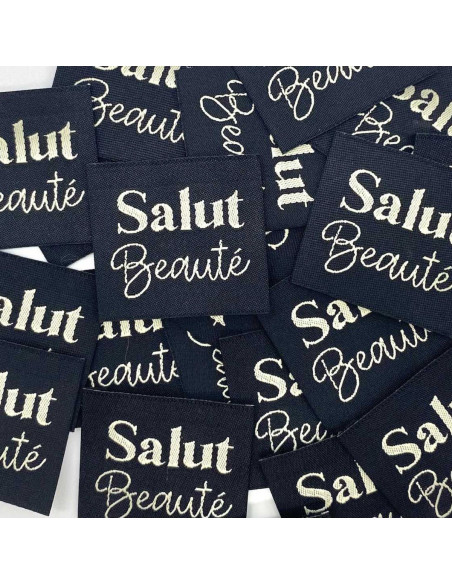 Conjunto de 5 etiquetas tecidas para costurar Salut Beauté - Preto