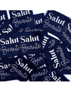 Conjunto de 5 etiquetas tecidas para costurar Salut Beauté - Azul Marinho