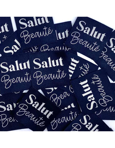 Conjunto de 5 etiquetas tecidas para costurar Salut Beauté - Azul Marinho
