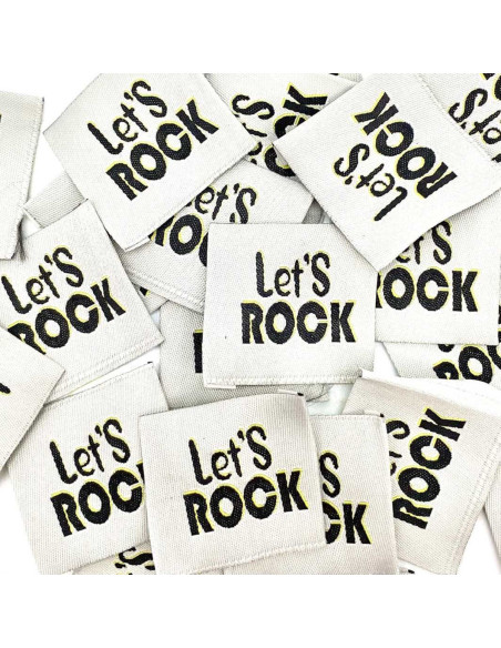 Conjunto de 5 etiquetas tecidas para costurar Let´s Rock
