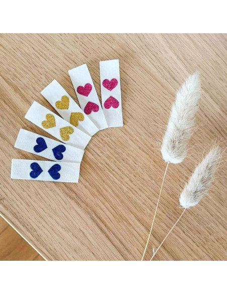 Conjunto de 6 etiquetas para costurar - Coração com glitter