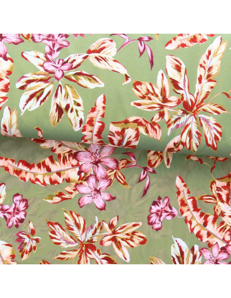 Tecido lycra maiô - Flores fundo verde