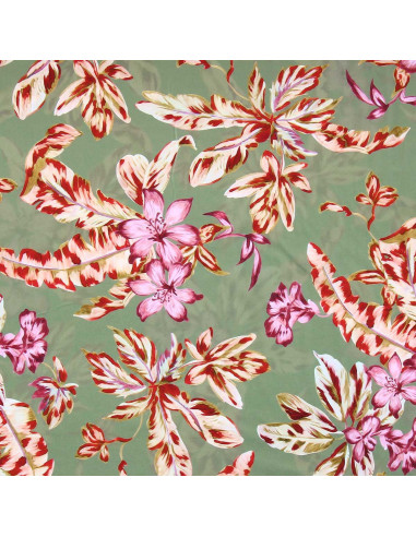 Tecido lycra maiô - Flores fundo verde