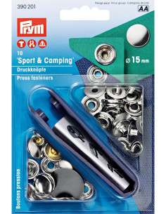 Caixa de 10 botões de pressão esporte camping Níquel com ferramenta 15 mm