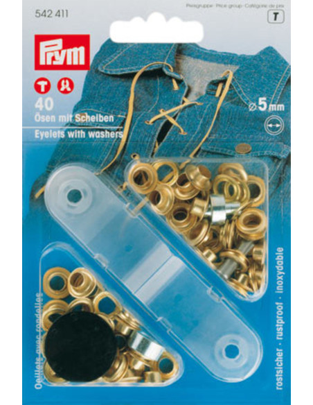 Caixa com 40 ilhós de 5 mm com ferramenta de aplicação - Ouro