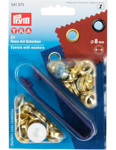Caixa com 24 ilhós de 8 mm com ferramenta de aplicação - Ouro