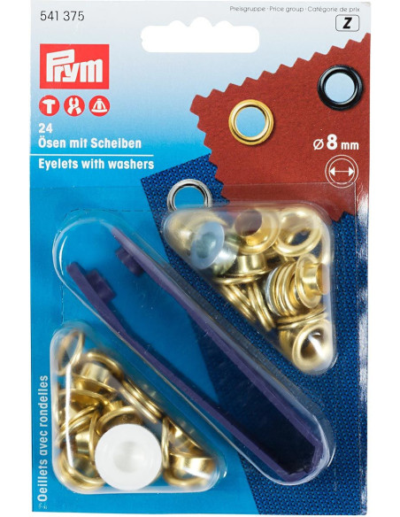 Caixa com 24 ilhós de 8 mm com ferramenta de aplicação - Ouro