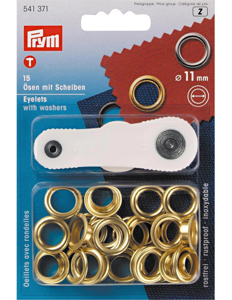 Caixa de 15 ilhós de 11 mm com ferramenta de aplicação - Ouro