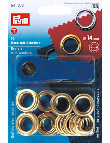 Caixa com 10 ilhós de 14 mm com ferramenta de aplicação - Ouro