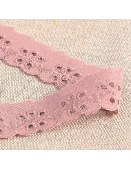 Bordado Inglês flores festonado Inaya - Rosa velho