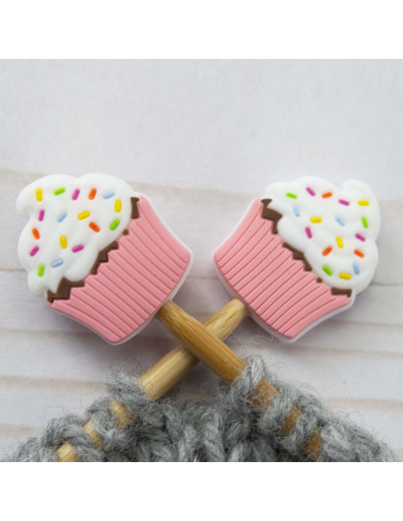 Tampões de malha para agulhas de tricô - Cupcake rosa