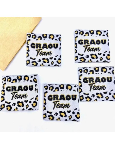 Conjunto de 5 etiquetas tecidas para costurar Graou Team lurex
