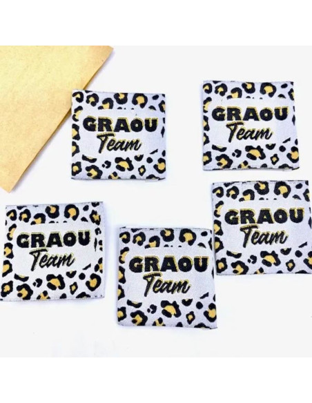 Conjunto de 5 etiquetas tecidas para costurar Graou Team lurex