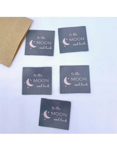 Conjunto de 5 etiquetas tecidas para costurar To the moon and back
