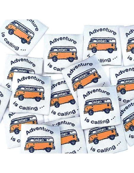 Conjunto de 5 etiquetas tecidas para costurar Adventure is Calling