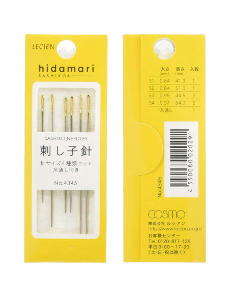 Pacote de 6 agulhas sashiko hidamari Cosmo Lecien