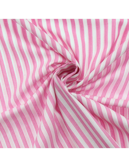 Tecido popelina de algodão - Listras largas - Rosa