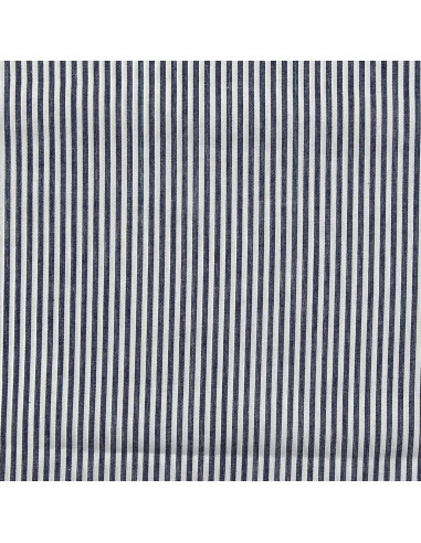 Tecido popelina de algodão - Riscas finas - Azul marinho
