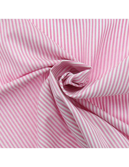Tecido popelina de algodão - Riscas finas - Rosa