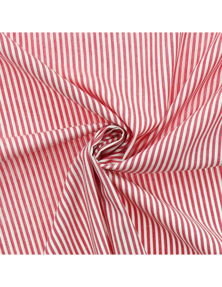 Tecido popelina de algodão - Riscas finas - Vermelho cereja