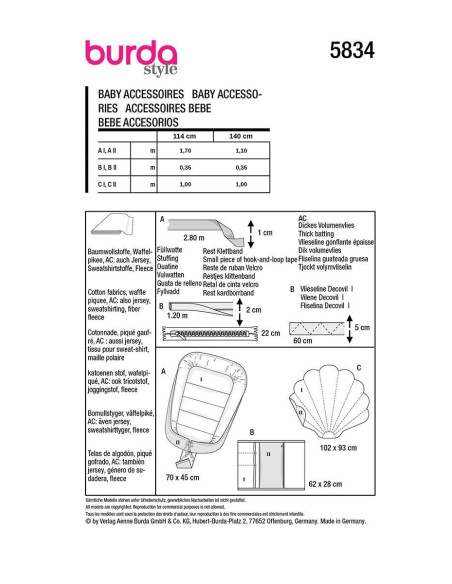 Molde de acessórios para bebê - Burda 5834