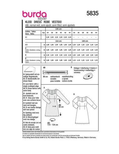 Molde de vestido - Burda 5835