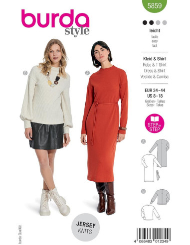 Molde de vestido e camiseta - Burda 5859