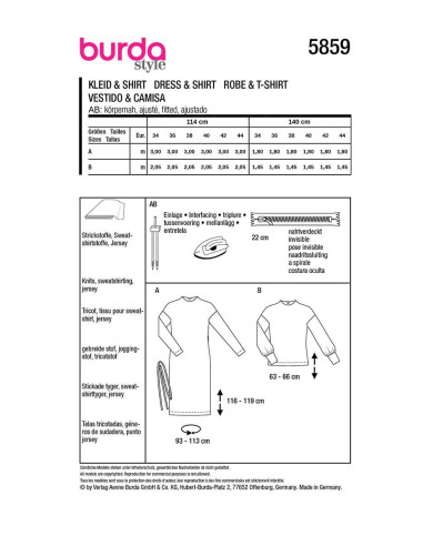 Molde de vestido e camiseta - Burda 5859