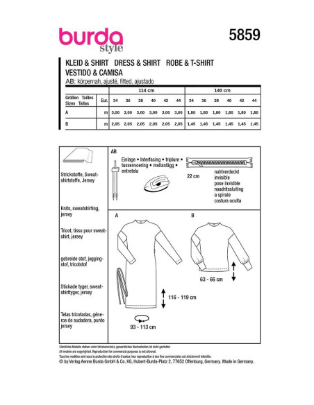 Molde de vestido e camiseta - Burda 5859