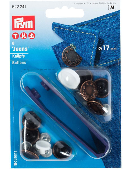 Caixa de 8 botões jeans 17mm