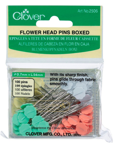 Caixa com 100 alfinetes de cabeça em forma de flor Clover