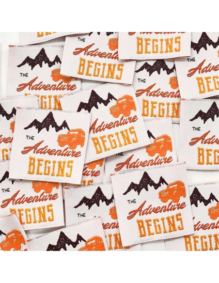 Conjunto de 5 etiquetas tecidas para costurar The Adventure Begins