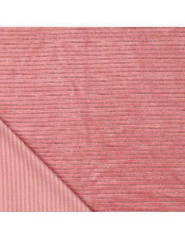 Tecido veludo listrado lurex - Rosa antigo