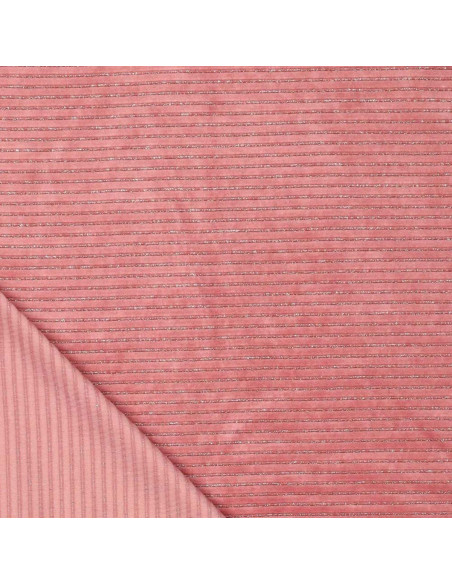Tecido veludo listrado lurex - Rosa antigo