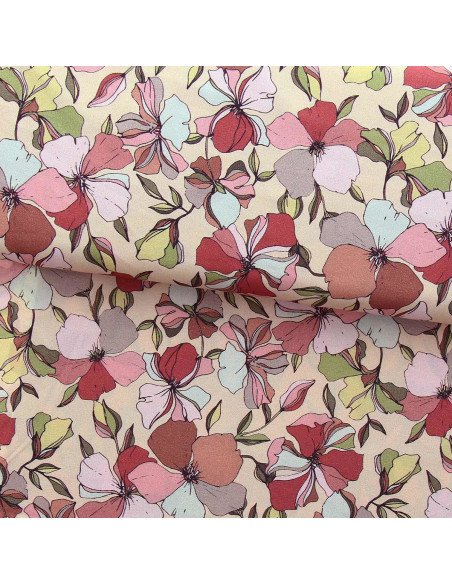 Tecido de viscose fantasia - Yze damasco e rosa