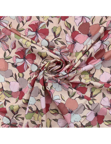 Tecido de viscose fantasia - Yze damasco e rosa