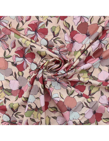 Tecido de viscose fantasia - Yze damasco e rosa