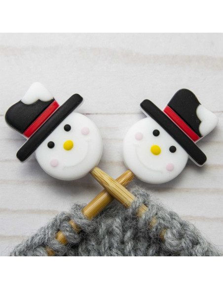 Tampões de malha para agulhas de tricô - Boneco de neve