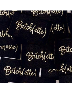 Conjunto de 5 etiquetas tecidas para costurar Bitch(ette) lurex