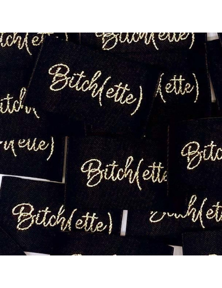 Conjunto de 5 etiquetas tecidas para costurar Bitch(ette) lurex