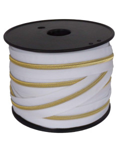 Fecho de nylon 5 mm lurex - Branco e dourado