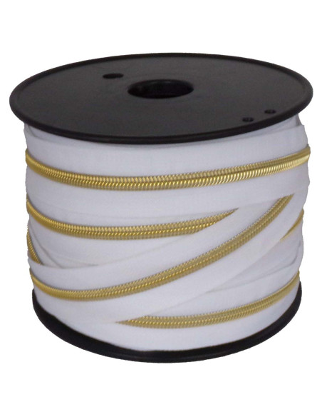 Fecho de nylon 5 mm lurex - Branco e dourado