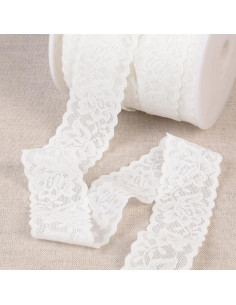 Elástico de lingerie estilo renda com grandes flores brancas