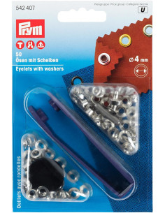 Caixa com 50 ilhós de 4 mm com ferramenta de aplicação - Prata