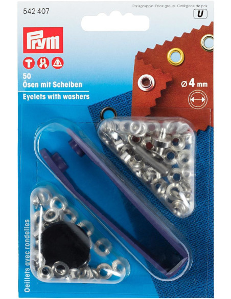 Caixa com 50 ilhós de 4 mm com ferramenta de aplicação - Prata