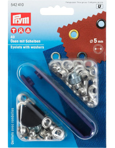 Caixa com 40 ilhós de 5 mm com ferramenta de aplicação - Prata