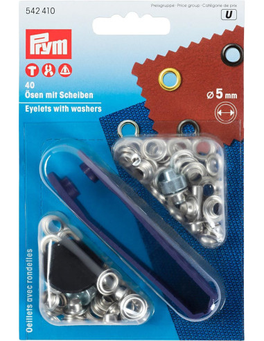 Caixa com 40 ilhós de 5 mm com ferramenta de aplicação - Prata